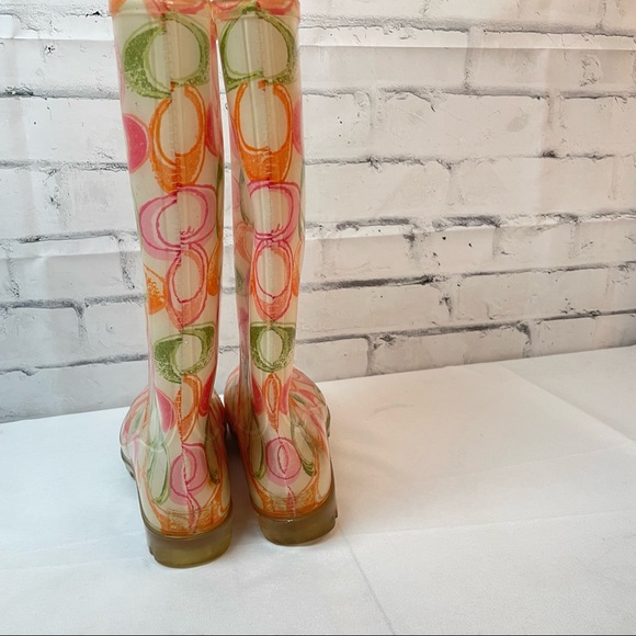 Coach C LOGO Colorful Luxury Tall Rain Boots Size 7 - Picture 5 of 6